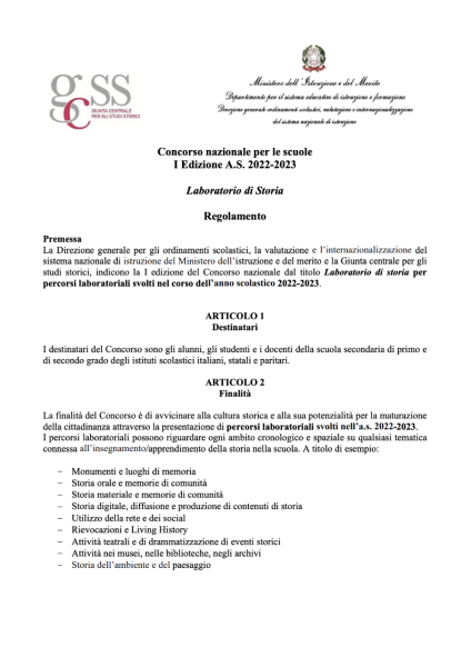 Concorso nazionale "Laboratorio di Storia", prima edizione nell'anno scolastico 2022/2023